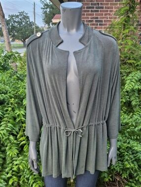 Travelers by Chico's Ladies Olive Green Open Blouse W/String Closure